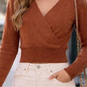 CHICWISH Women's Warm Brown V-Neck Sweater